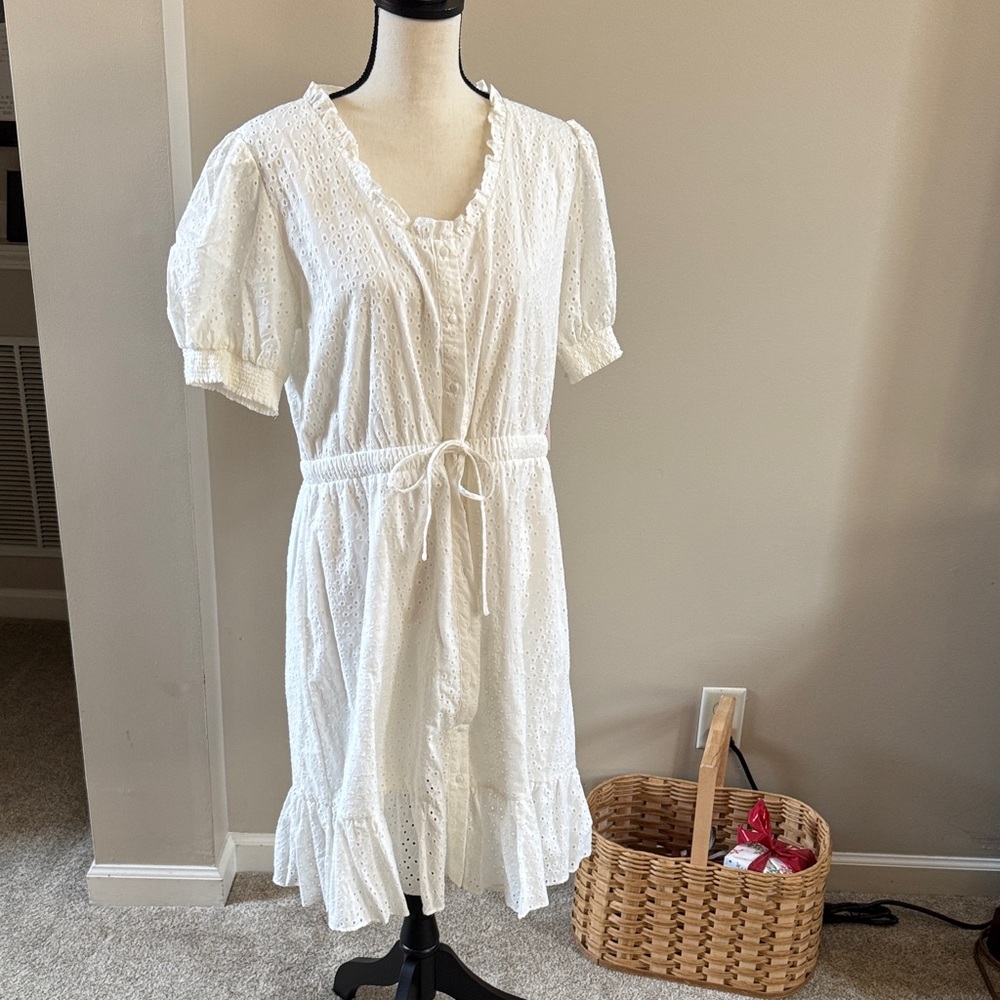 White Eyelet Dress with Ruffle Hem